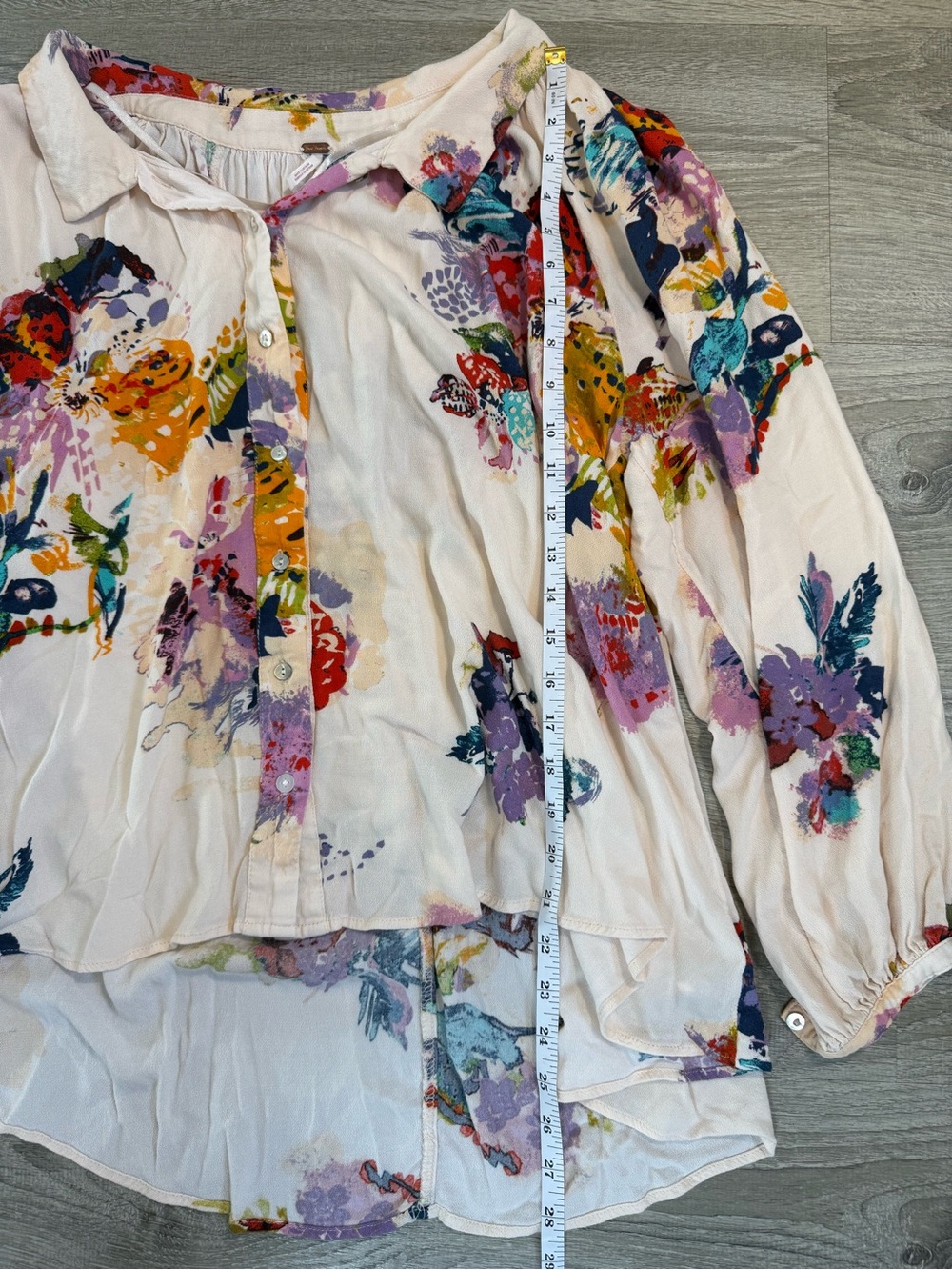 Free People Floral Cream Button-Front  Blouse - Oversized Boho - Picture 5 of 6